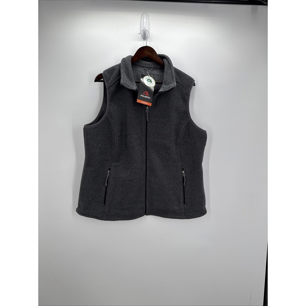LL Bean Fleece Grey Vest Womens Size 1X Full Zip Pockets